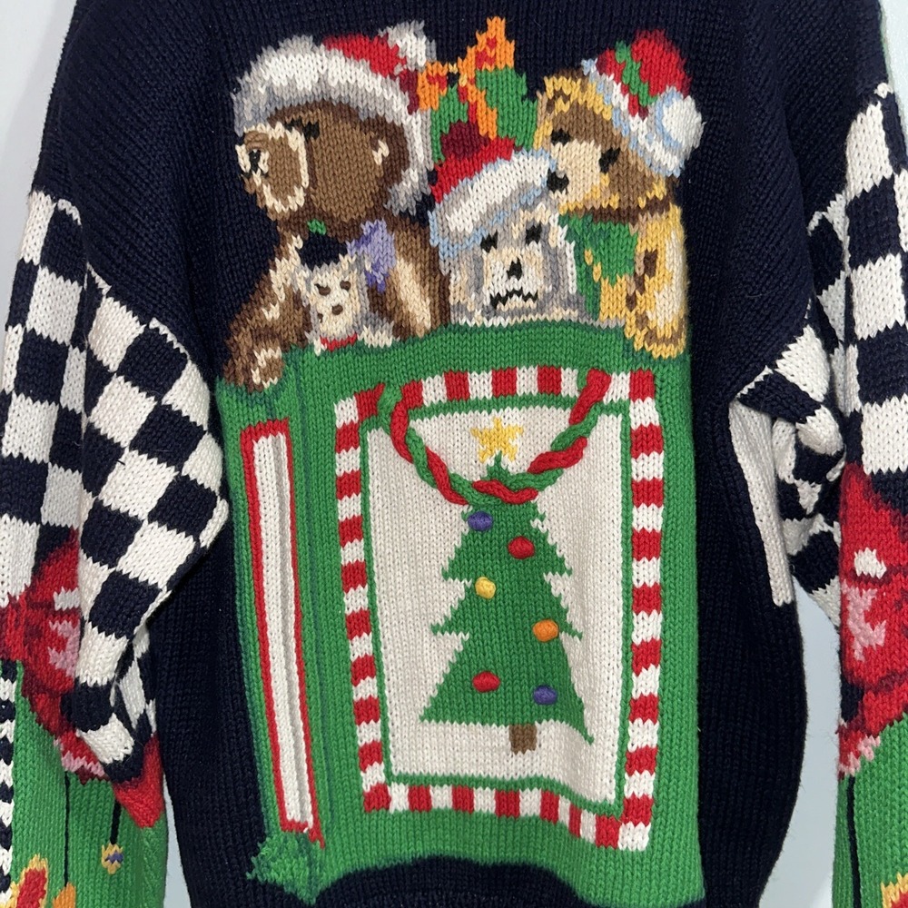 NWT the Eagle's Eye vintage Christmas Knit Sweater Women L noel cat floral 1991 - Picture 11 of 12